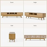 Vista 9 de TOLEAD 70" TV Console, Mid Century Modern Media Console for 55/65/75 Inch TV, Low Profile TV Stand with Fluted Sliding Doors, Boho Light Wood