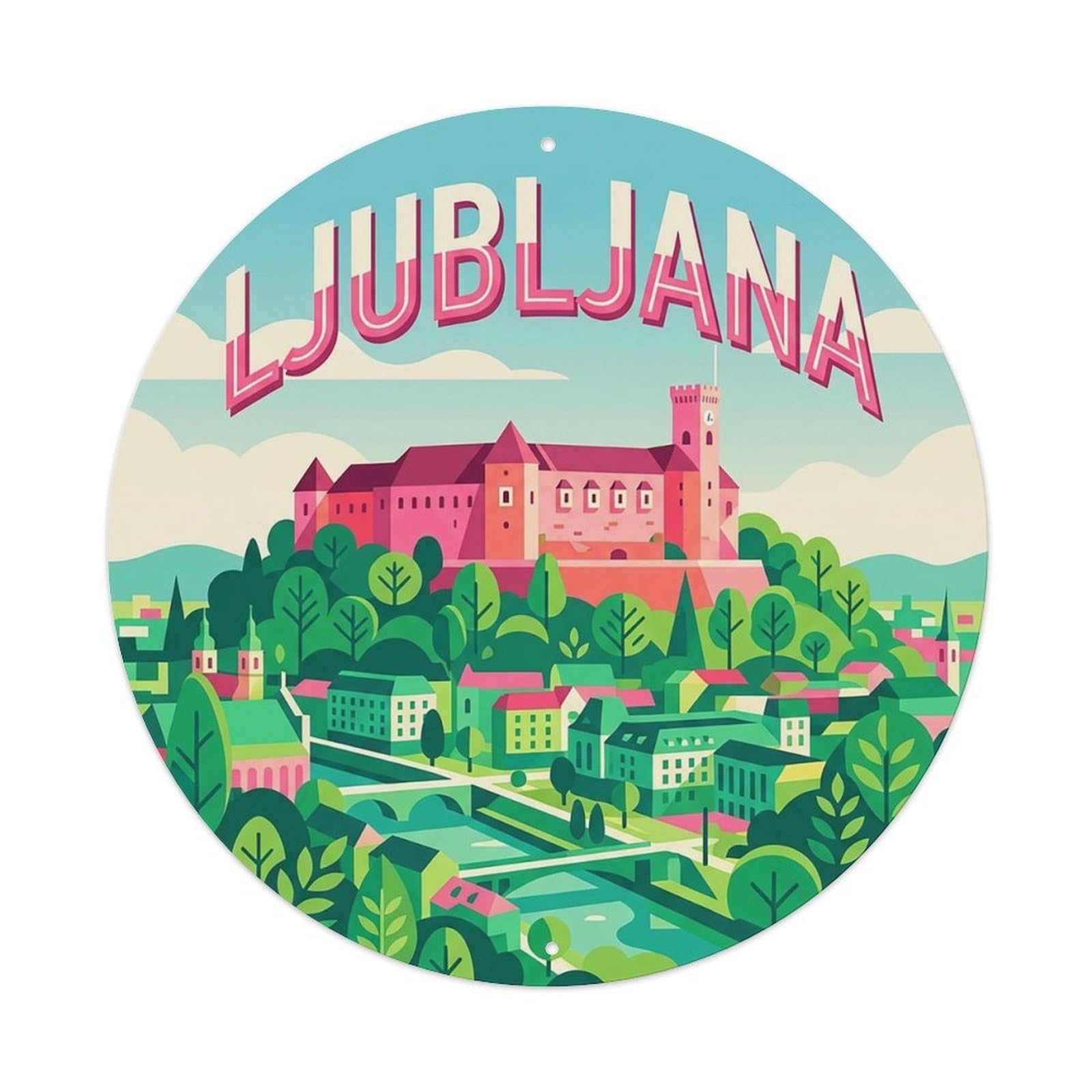 Vintage Travel Slovenia Ljubljana Vintage Metal Tin Sign Plaque Wall Decor for Cafe, Club Bar, Office, Garden Metal Poster 8x8Inch