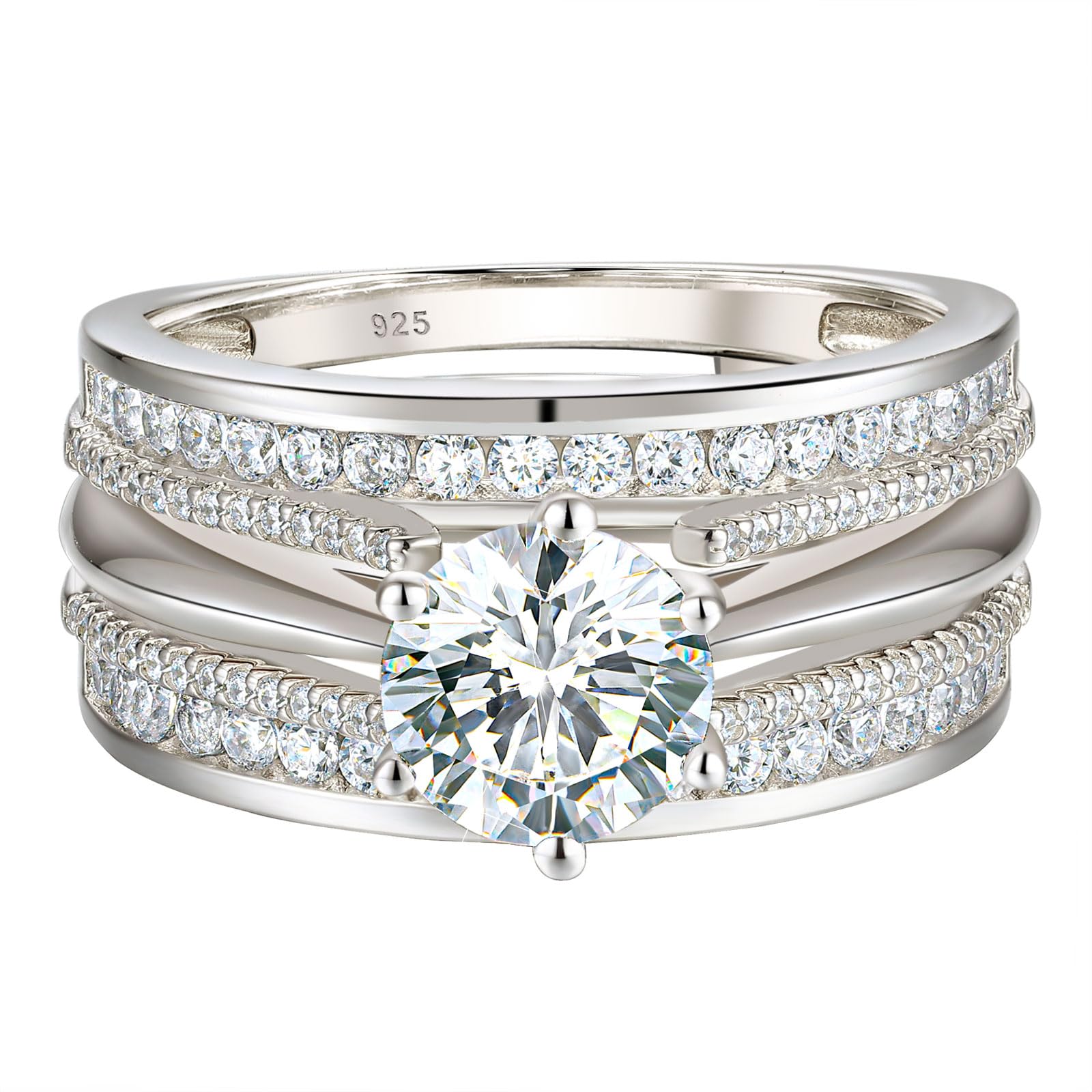 Blongme Cathedral and Classic Wedding Rings Sets for Women 925 Sterling Silver Bridal Ring Set Enhancer Cubic Zirconia Cz Round Cut Engagement Promise