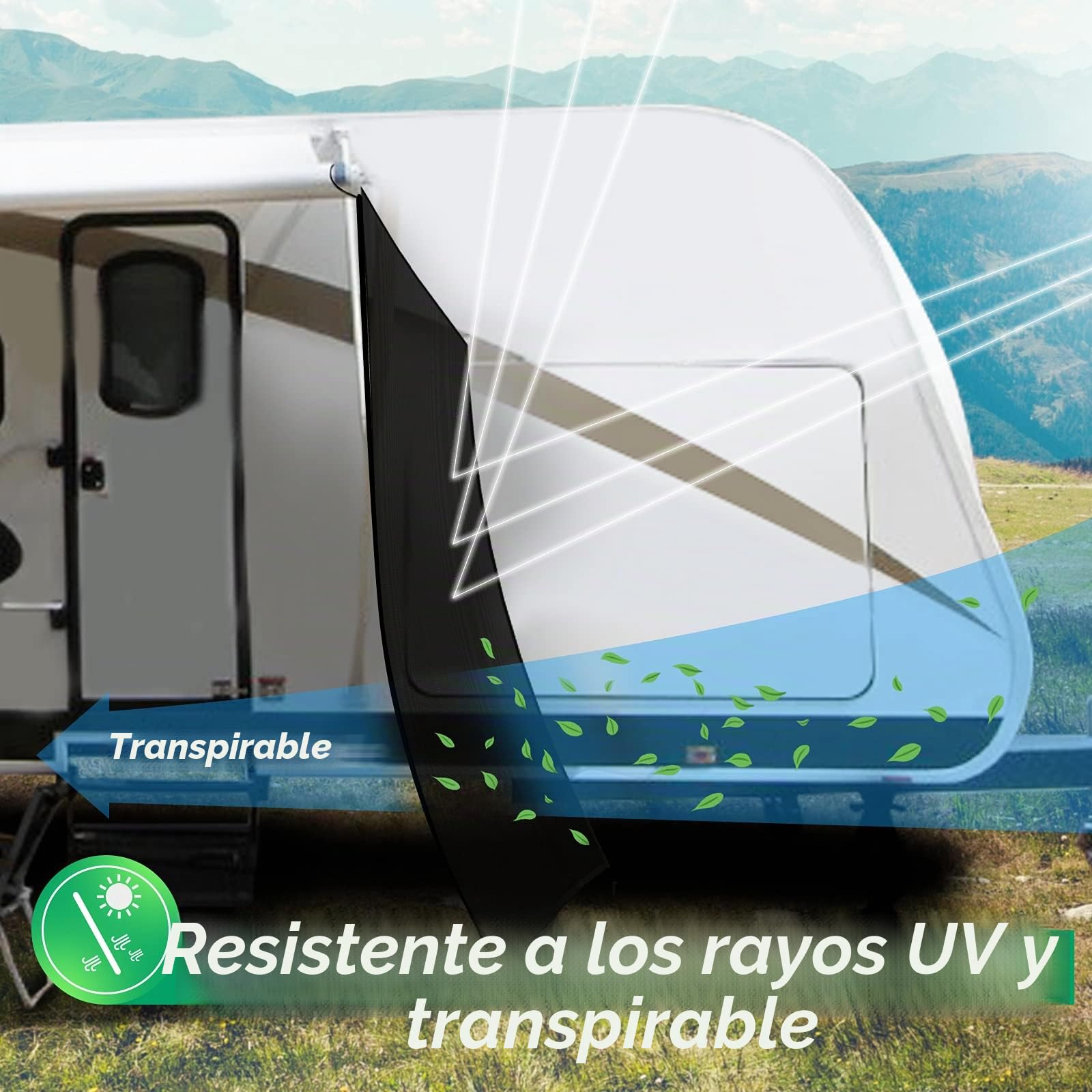Toldo Lateral para Caravana, 9 x 7 pies, Malla Negra Transpirable para toldo de Remolque, Kit Completo de Bloqueador Solar UV