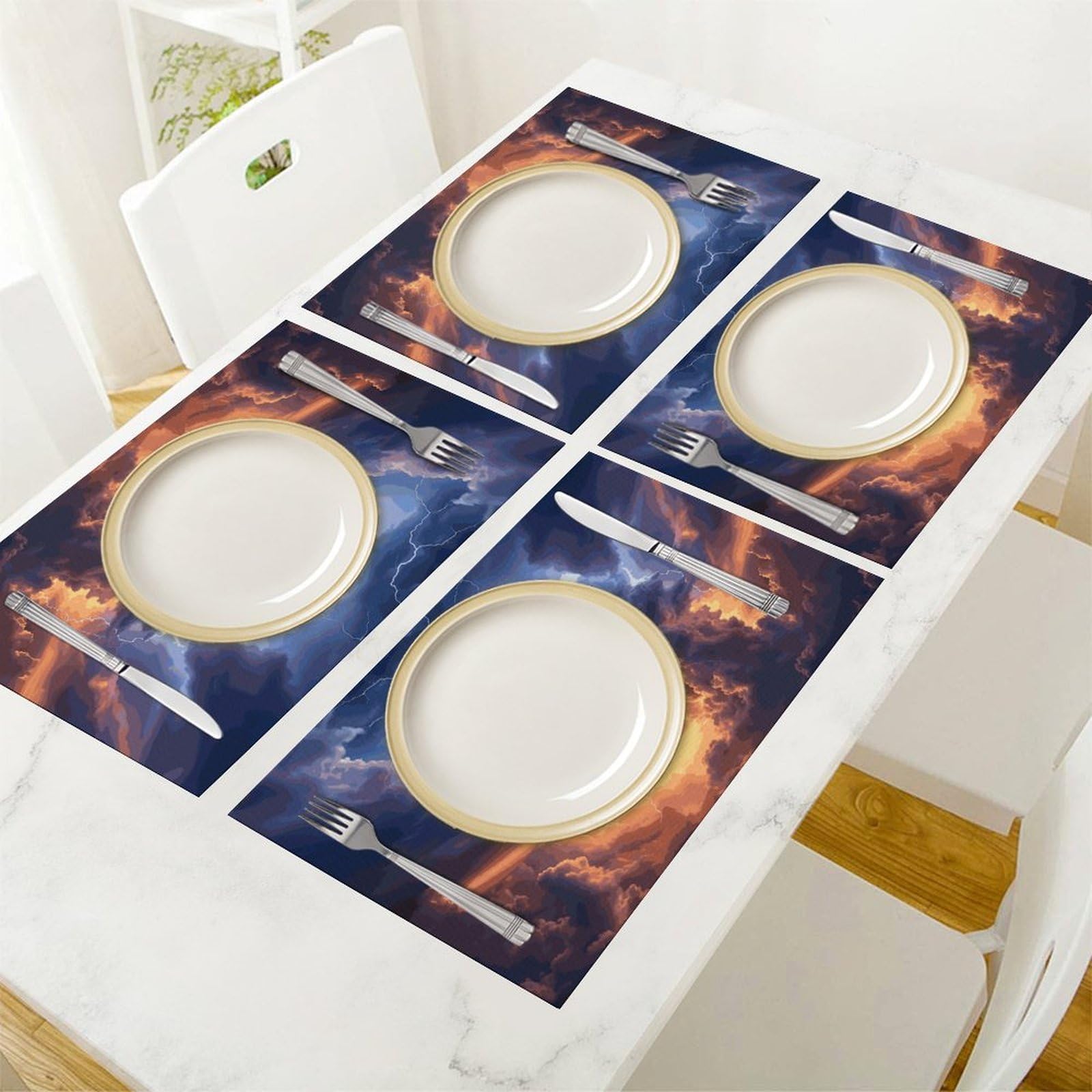 Clouds and Lightning - Tovagliette all'americana in PVC, lavabili, resistenti al calore, antiscivolo, impermeabili, per interni ed esterni, tavolo da pranzo, cucina, vacanze e feste, 6 pezzi