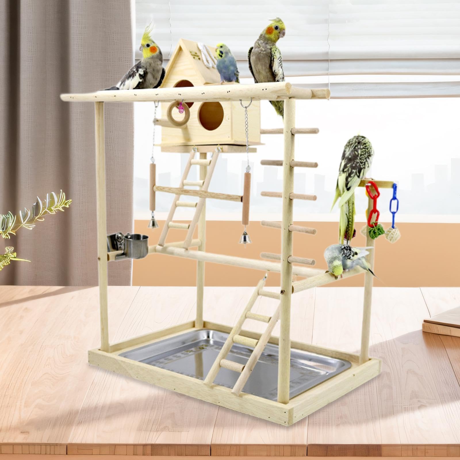 Parque de Juegos de Madera para Pájaros, Percha para Loros, Accesorios para Jaulas, Juguete de Ejercicio, Gimnasio de Juegos, Soporte de Madera para P