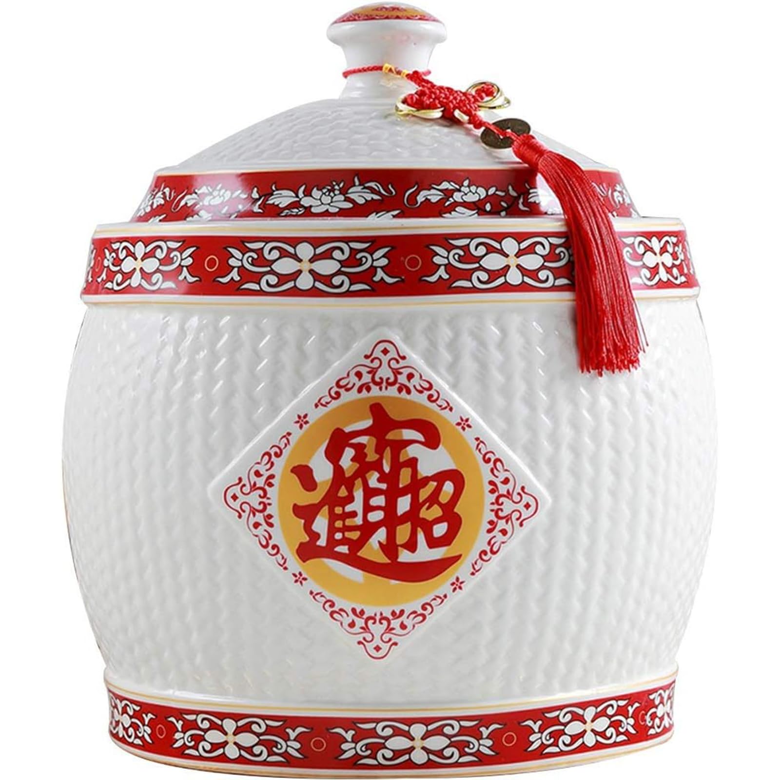 MESCXTY Large Ceramic Jar for Rice Bucket with Lid Storage Containe,Grain Dispenser,for Cereal, Flour, Sugar, Coffee 5kg