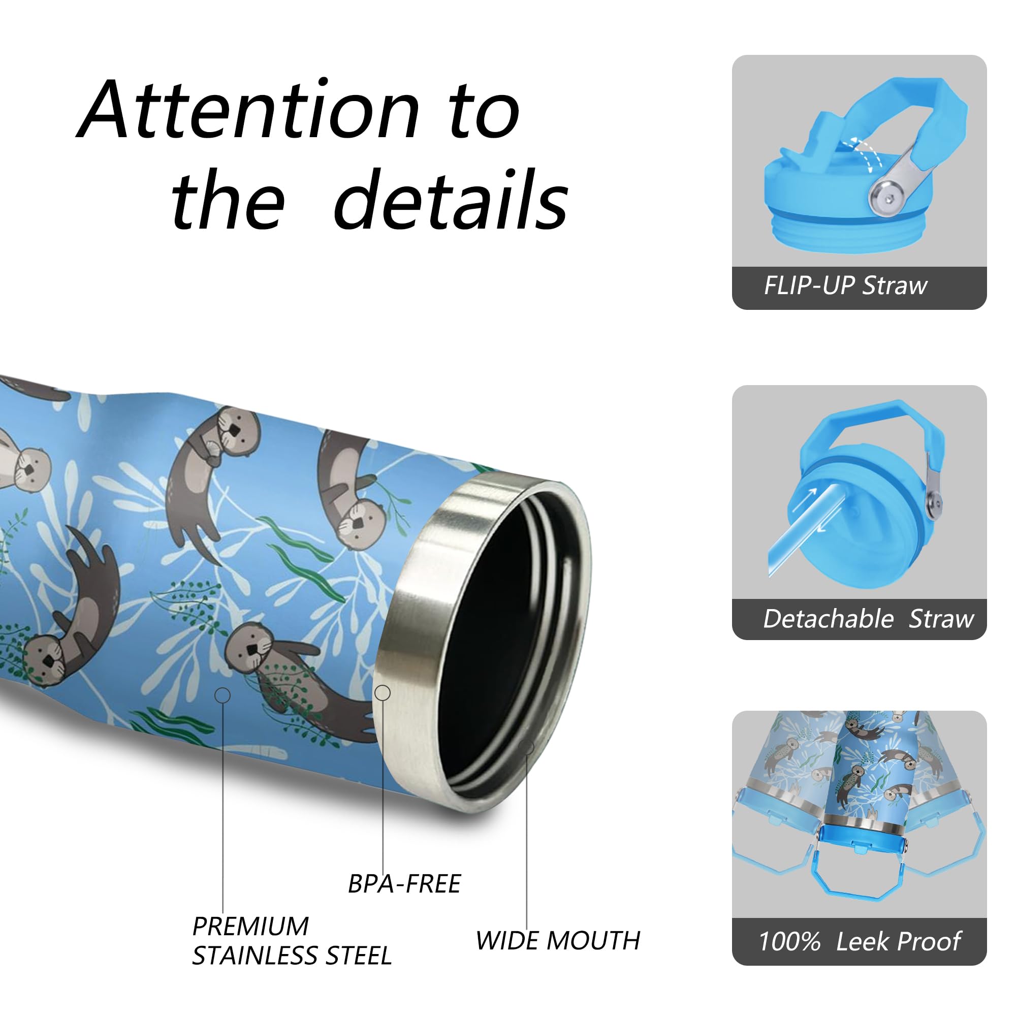 Xchearser Sea Otter Tumbler – 30oz Cute Insulated Cup With Handle & Straw, Stainless Steel, Keeps Drinks Cold 12hrs/Hot 6hrs - View #3