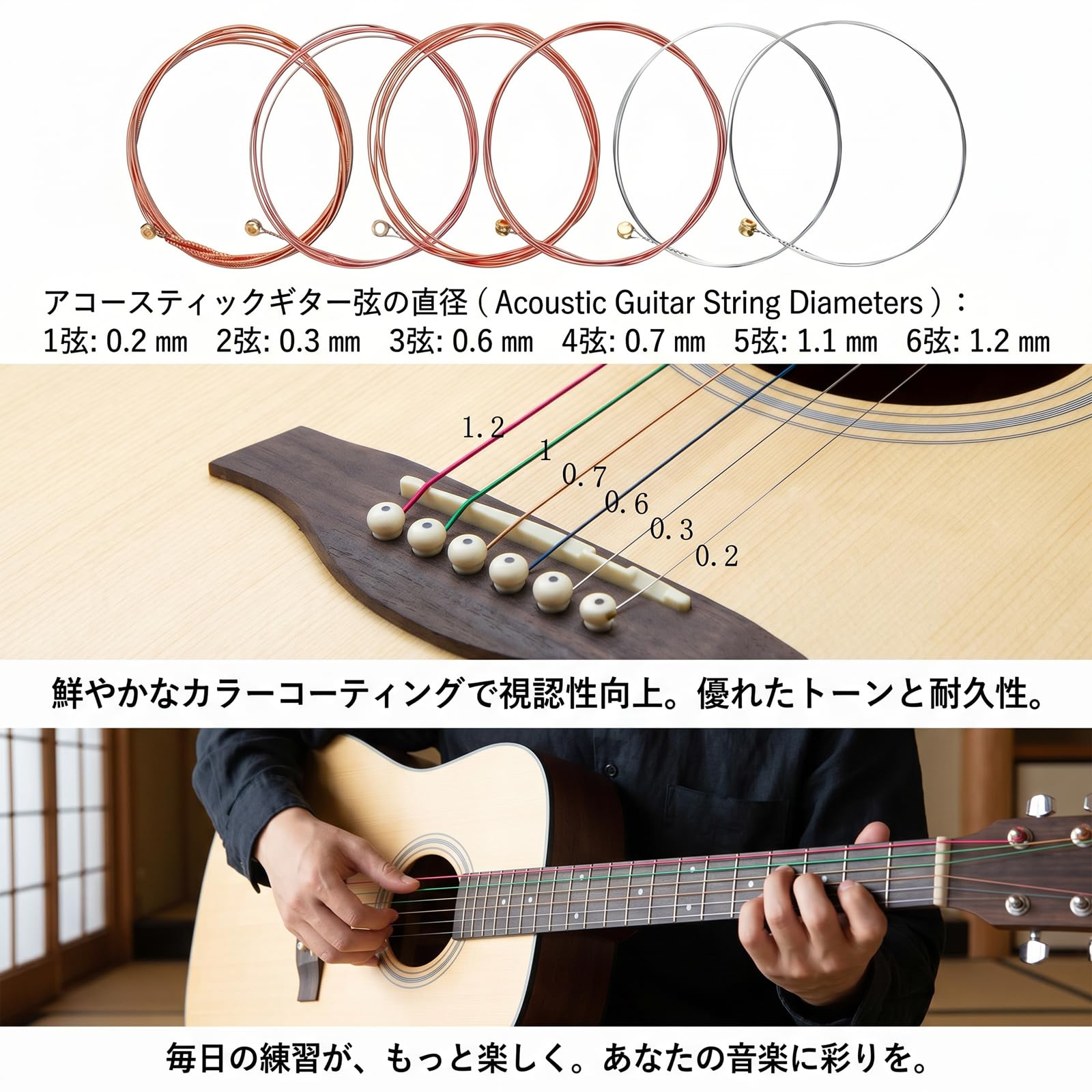 アコースティックギター　弦は新品に交換済み！ Amazon.co.jp: YINKE アコースティックギター弦 ギターの交換用弦 3
