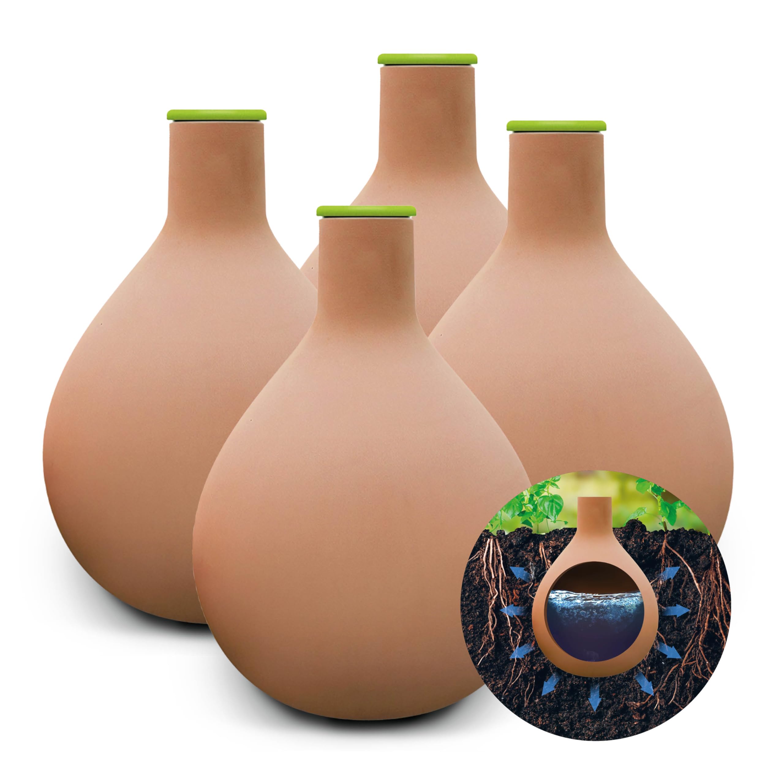 BioGreen Olla - Irrigazione automatica per piante HYDRO MAX | set da 4 | 1 l | Ø 60 cm | irrigazione automatica per piante | vaso di terracotta | sfera di irrigazione
