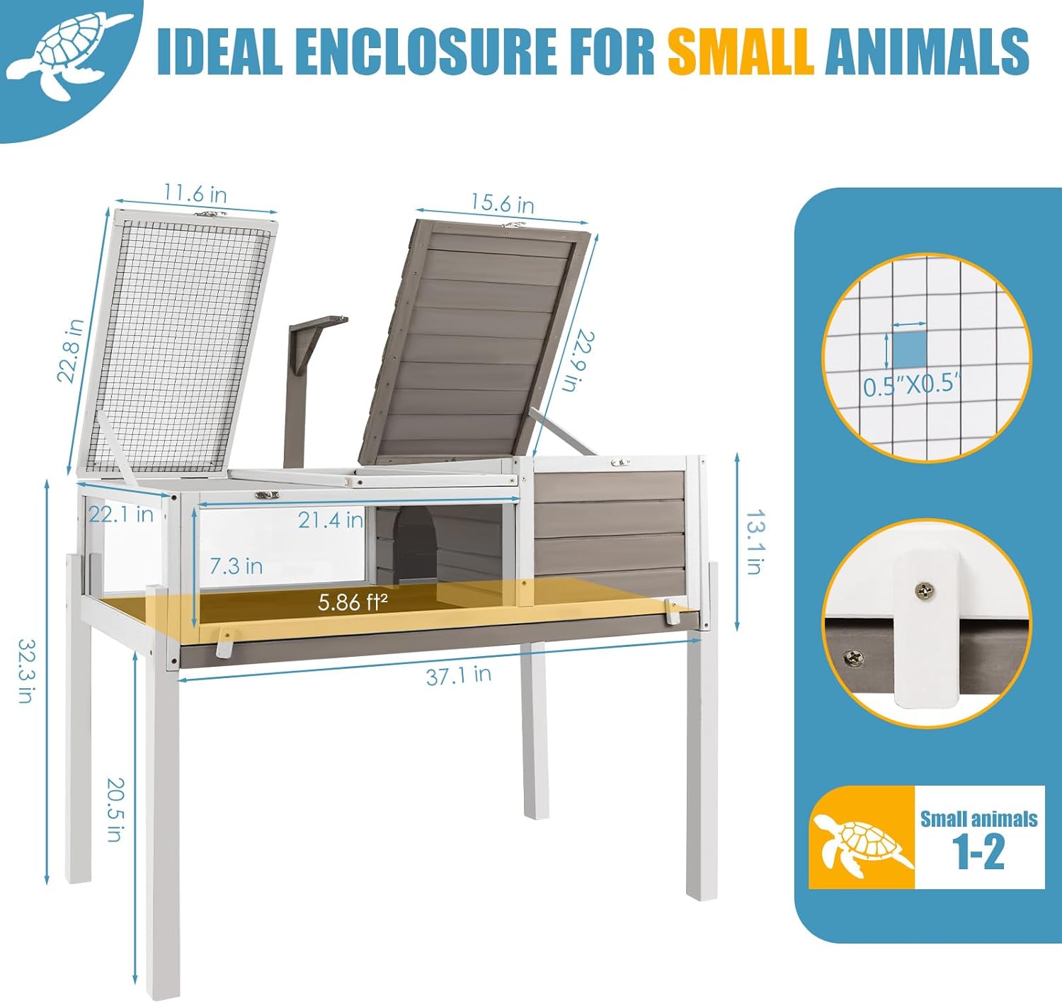 Tortoise Habitat Large Tortoise Enclosure House with Detachable Legs Indoor & Outdoor, Reptile Cage for Small Animals-Leakproof Tray