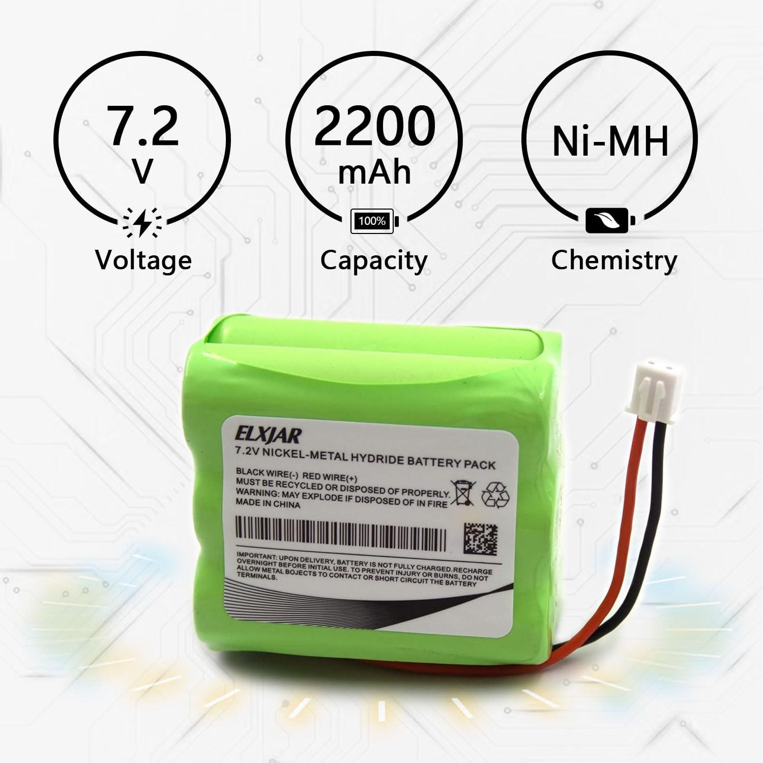 (2-Pack) 7.2V 2200mAh Ni-MH Battery Replacement for 2GIG BATT1X BATT2X BATT1 GC2 2GIG-CNTRL2 2GIG-CP2 GCKIT311 228844 Go Control Panel Alarm 6MR2600AAY4Z PERS-4200 10-000013-001