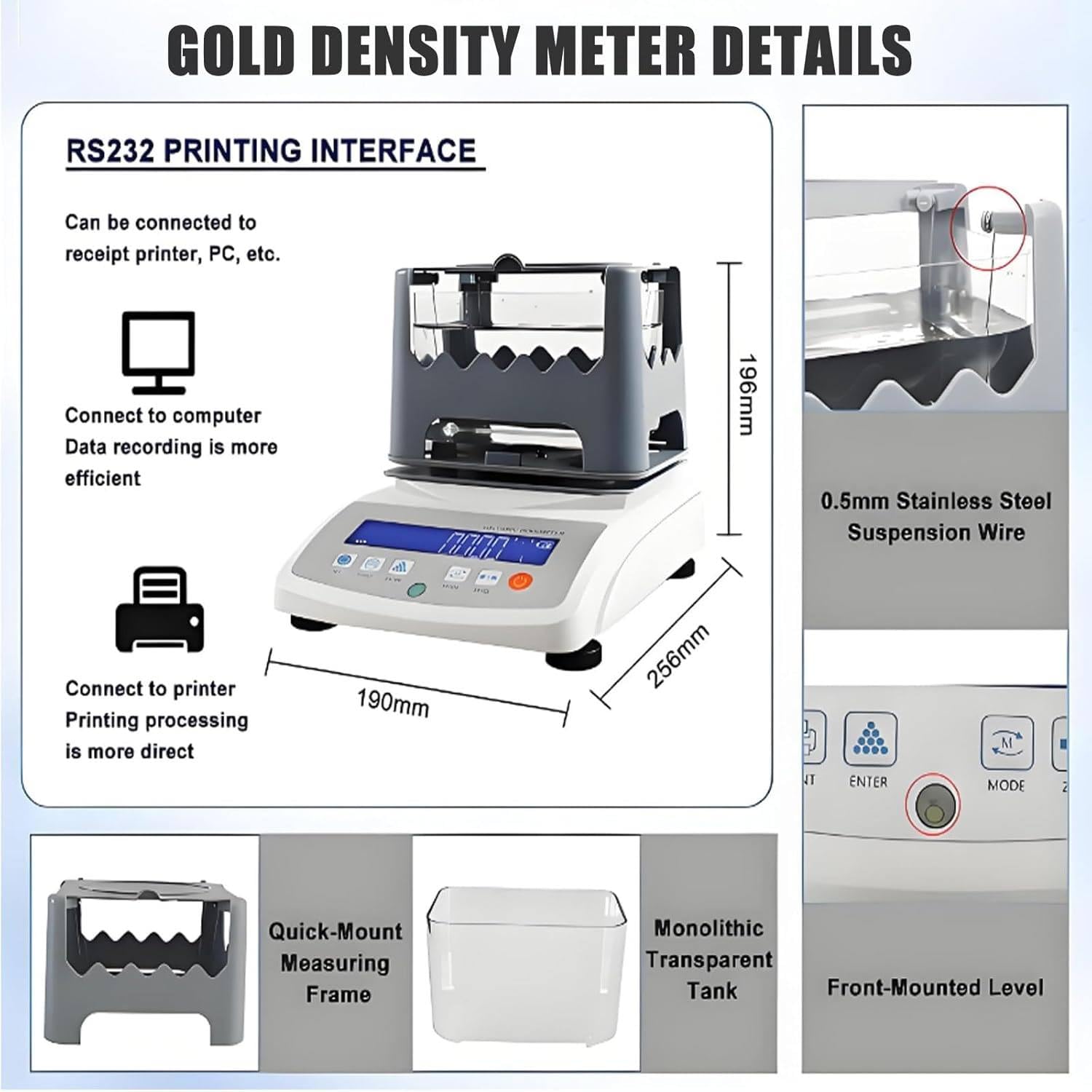 Gold Reinheit Tester, Digital Elektronische Analysegerät für Edelmetallprüfung, Dichteauflösung 0,001g/cm³ mit Drucker