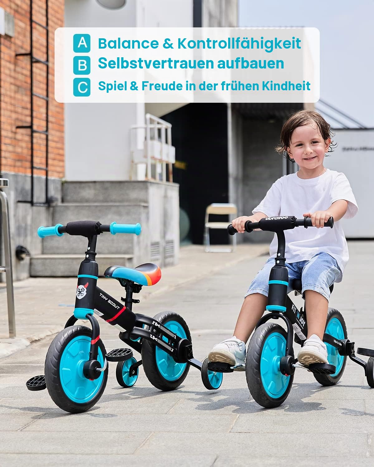 UBRAVOO Laufrad für Kinder ab 3 4 5 Jahre, 4-in-1 Kinder Fahrrad ab 3 Jahren mit Option Stützräder und Pedale, Sportlicher Rahmen, 28 cm Räder, Sattel höhenverstellbar