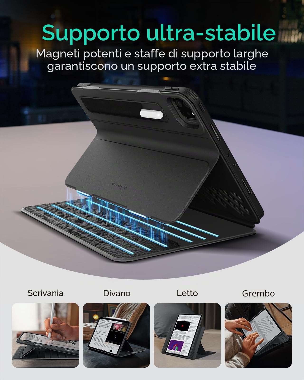 ESR Cover per iPad Pro 11" (2022/2021/2020/2018, 4a/3a/2a/1a Gen), Nero | Custodia Magnetica Rimovibile, Supporto Verticale Regolabile con Visualizzazione Rialzata, 9 Angoli in Piedi, Serie Shift