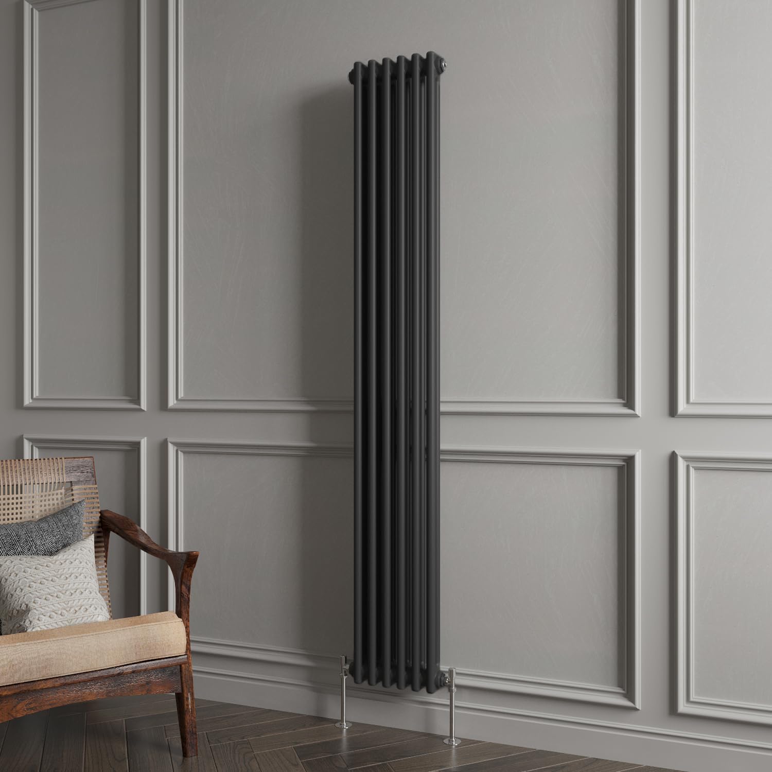 Huibathroom 1800x290mm Tall Black Cast Iron Vertical Double Column Traditional Central Heating Horizontal Radiators