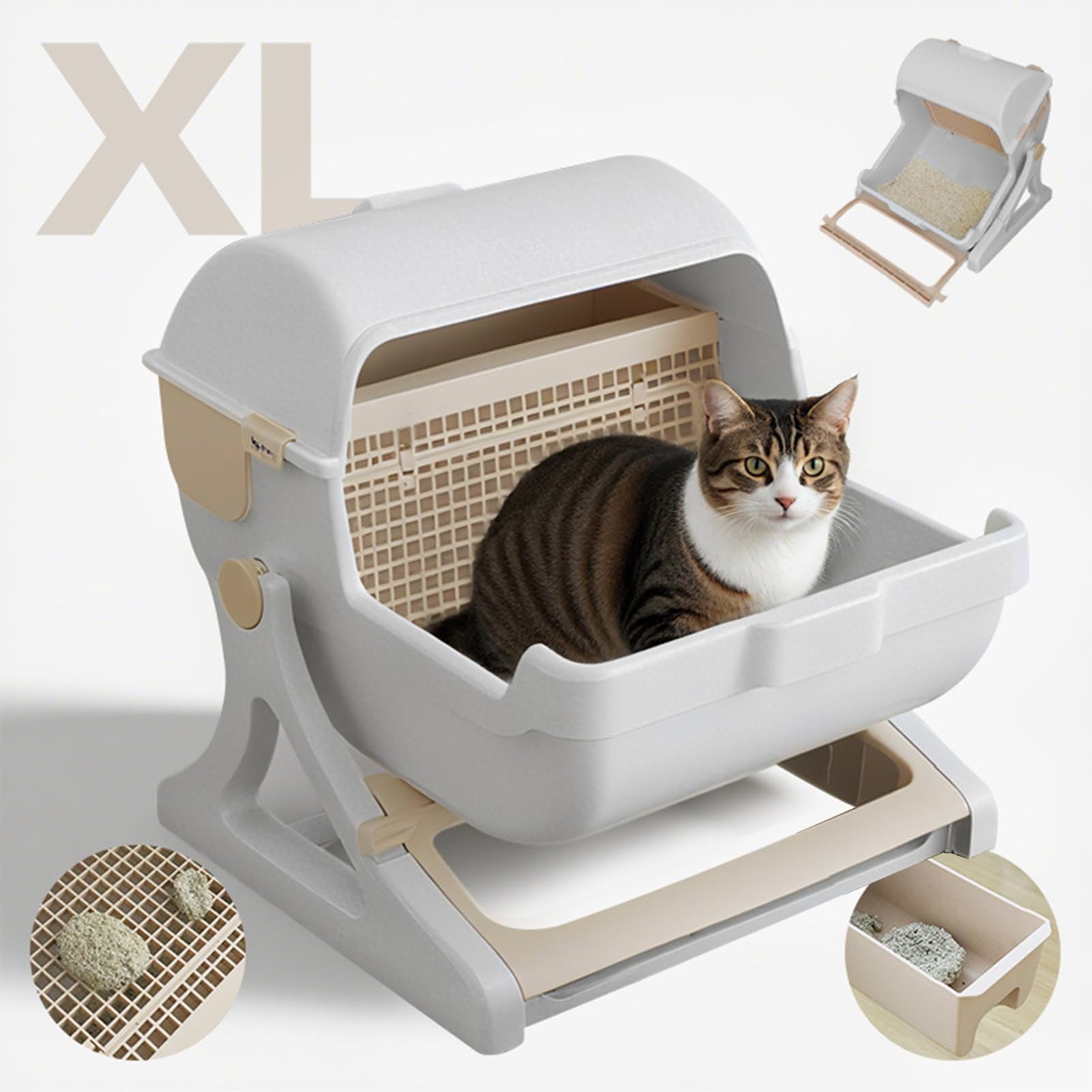 Caja De Autolimpiante - Arenero Semiautomático | Desodorizante Sin Olores Robusto Multimascota con Diseño Abierto para Armario Y Apartamento