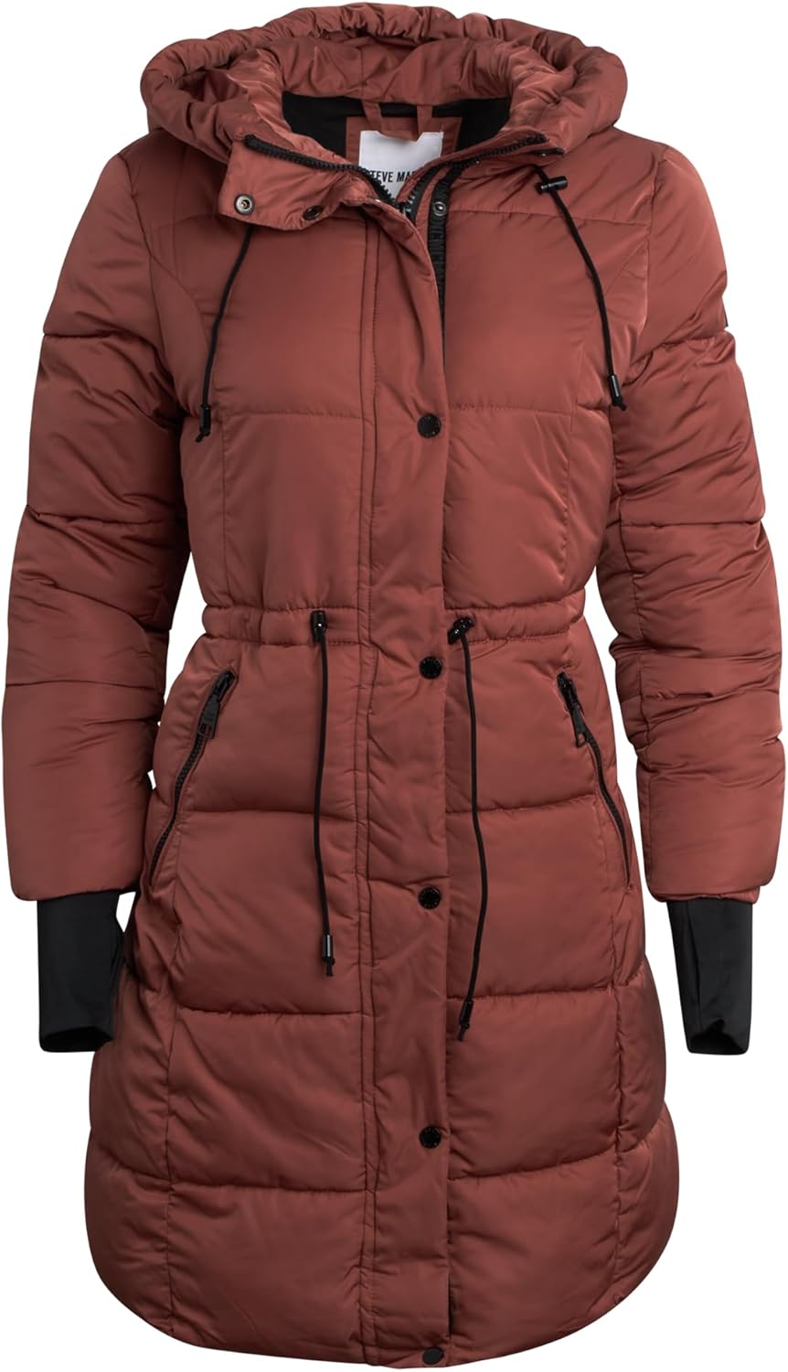 Steve Madden Womens Long Puffer Coat - Insulated Hooded Quilted Parka Puffer Jacket - Warm Winter Jacket for Women - Image 3