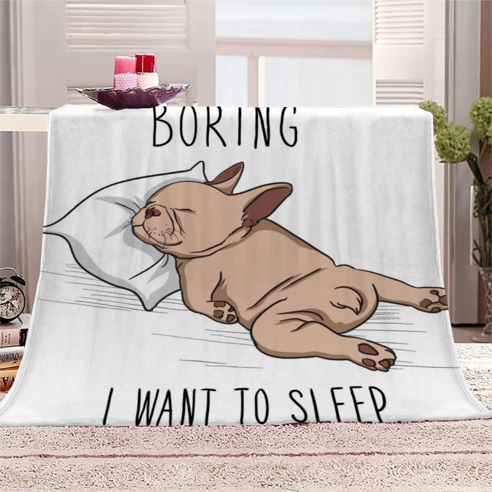 Coperta Personalizzata In Flanella Con Bulldog Francese - 101x127 Cm Bianca - Regalo Per Bambini E Divano