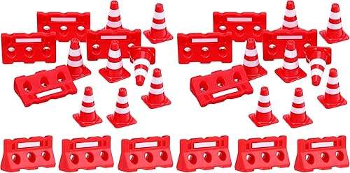 Miniatura 10 de TOYANDONA Juego de 12 señales de tráfico de construcción, mini conos de tráfico, señales de barricada de tráfico, juguete de plástico, señales de