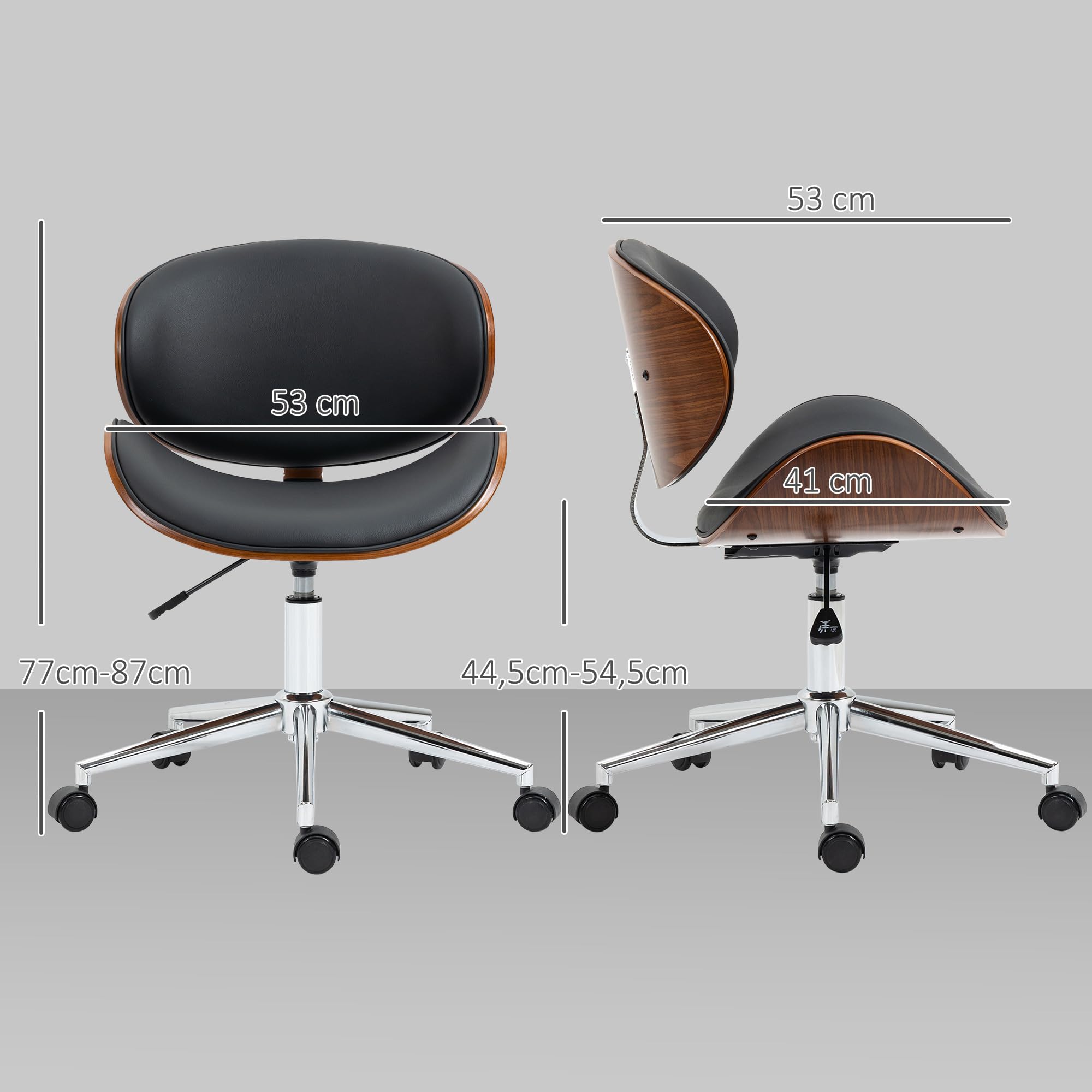 Vinsetto Chaise de Bureau Hauteur Réglable 53L x 53P x 77-87H cm Noir