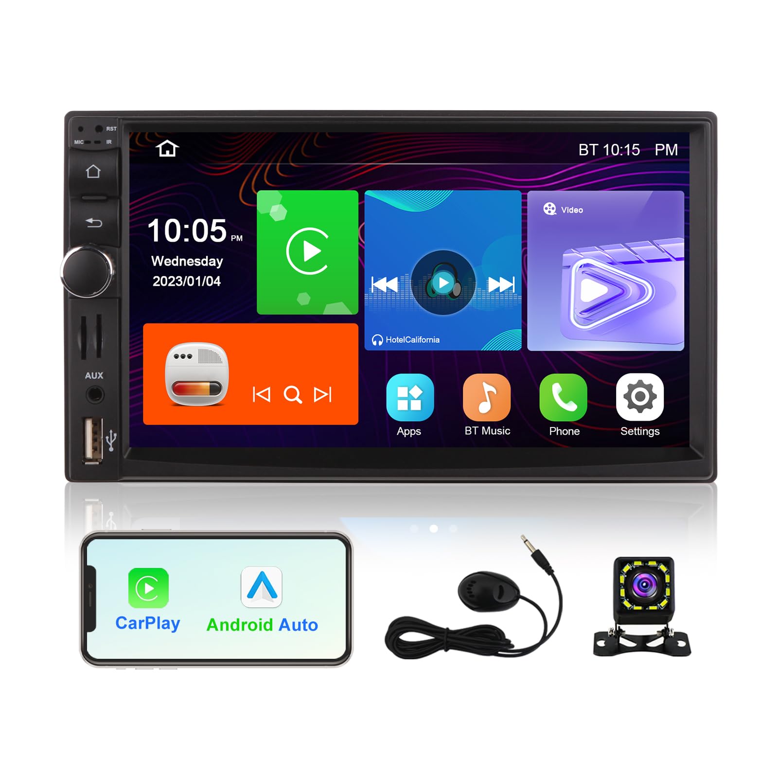 Single Din Touch Screen Car Stereo with CarPlay & Android Auto