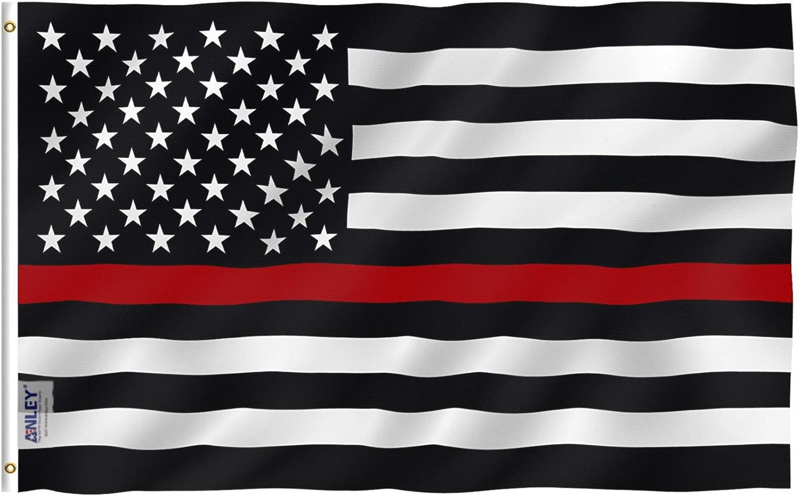 ANLEY Fly Breeze 3x5 Foot Thin Red Line USA Polyester Flag - Vivid Color and UV Fade Resistant - Canvas Header and Double Stitched - American Honoring Firefighter Flags with Brass Grommets 3 X 5 Ft