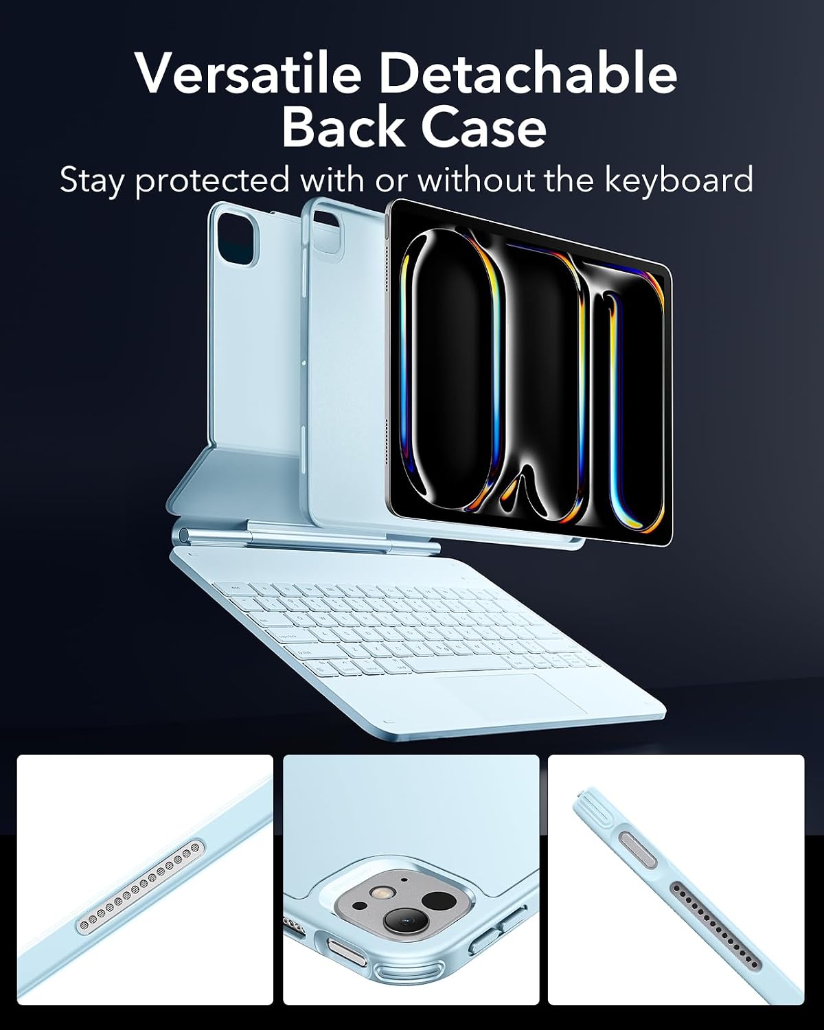 ESR iPad Pro 13 Inch Case with Keyboard (M5/M4, 2025/2024), iPad Pro 13 Keyboard Case with Easy-Set Magnetic Stand, Portrait/Raised Modes for iPad Pro 13, Removable, Rebound 360 Series, Blue thumbnail