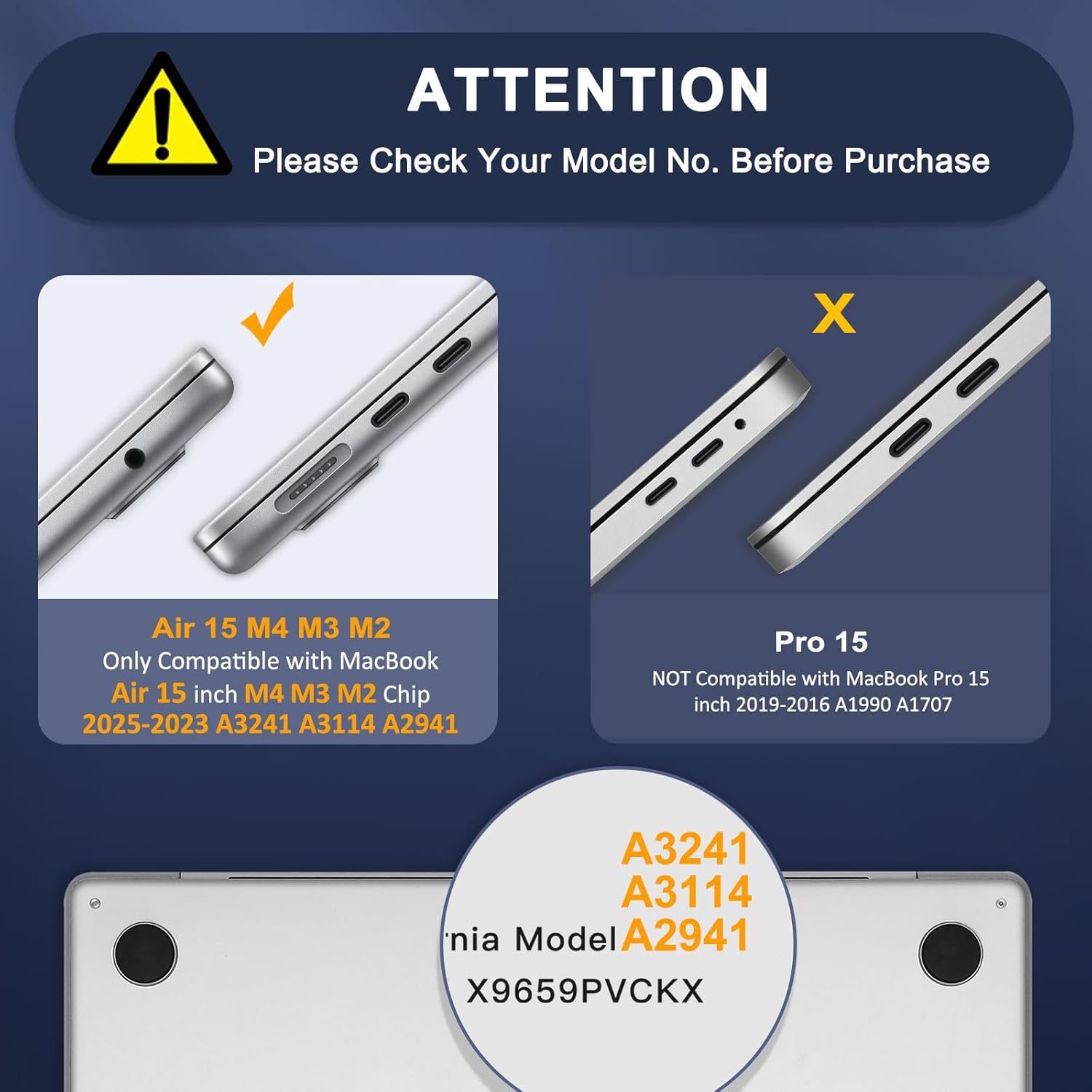 MOSISO Compatible with MacBook Air 15 inch Case M4 M3 M2 2026-2023 A3241 A3114 A2941, Matched Laptop Color, 3 in 1 Kit Seamlessly Closes Crack&Fingerprints-Resistant Hard Shell Case, Midnight Clear - Image 2