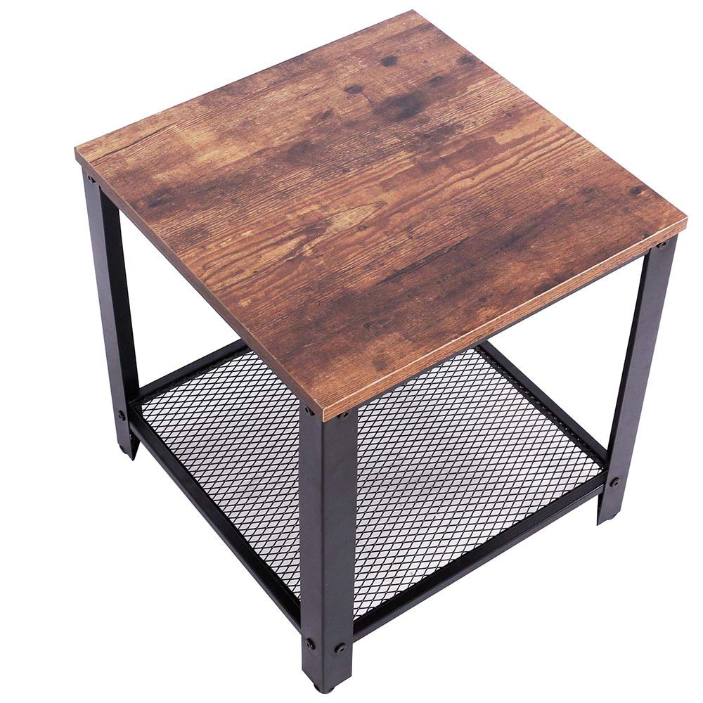 BAKAJI Tavolino Divano Tavolo caffè da Salotto Quadrato Design Moderno Industriale Struttura in Metallo con Ripiano Inferiore Piao d'appoggio in Legno MDF Scuro Dimensione 40 x 45 cm