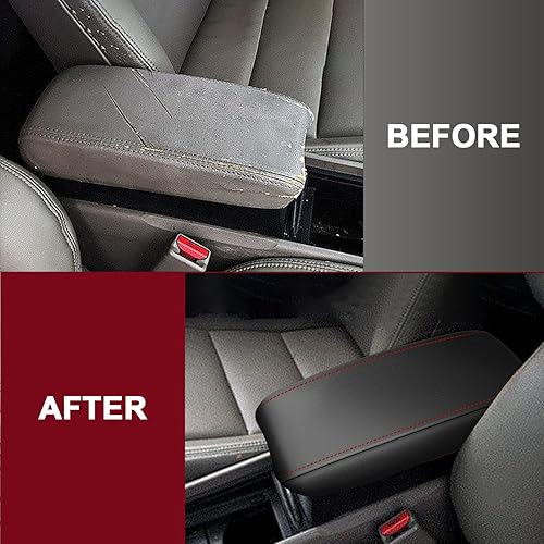 Miniatura 3 de AOMSAZTO Funda para Reposabrazos para Honda Civic 2006-2011 Negro con Costuras Rojas