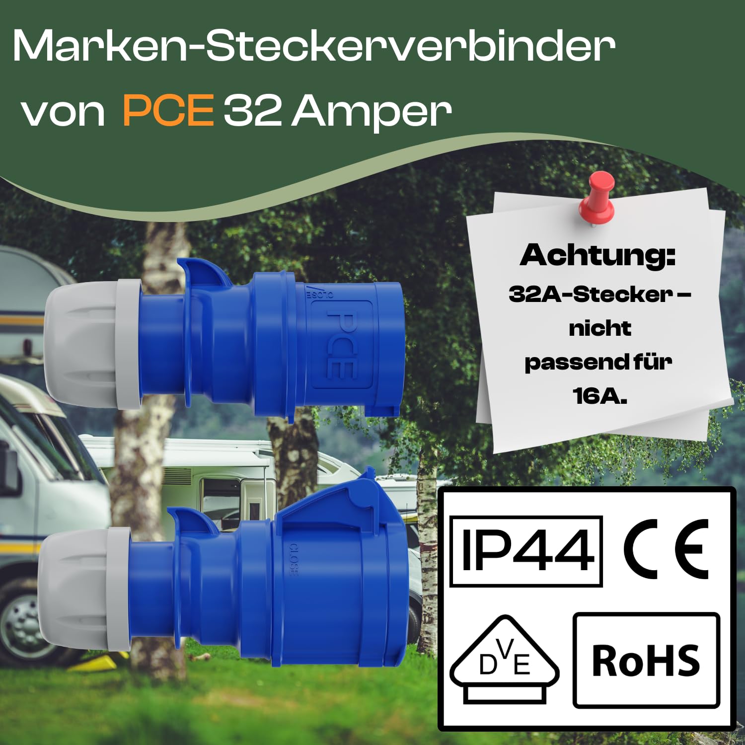 CEE Verlängerungskabel 10m 32A H07RN-F 3x4mm² CEE Stecker & Kupplung 230V Kabel Outdoor Verlängerungskabel für Landstromanschluss Wohnmobil Caravan Camping Stromkabel & Werkstatt Industrie