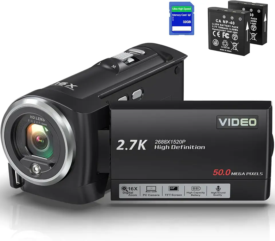 Video Camera Camcorder, QHD 2.7K Camcorder 50MP 16X...