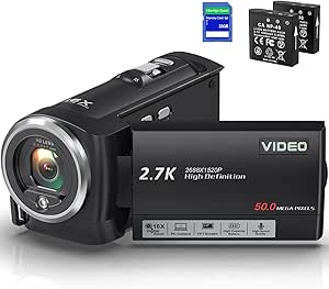 Delmodes Camcorder 50MP 2.7K Video Camera 16X Digital Zoom Vlogging Camera