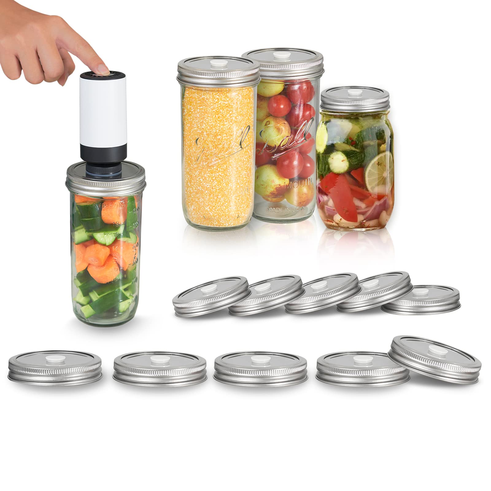 Ukiwinvo Electric Mason Jar Vacuum Sealer, Food Vacuum Sealer Kit with 10 PCS Mason Jar Lids for Wide and Regular Mouth Mason Jars