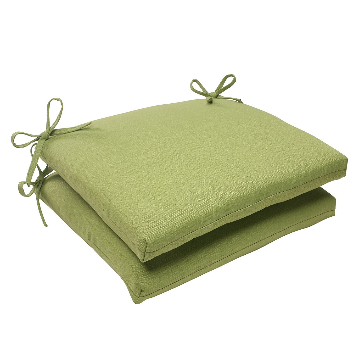 Pillow Perfect Forsyth Solid Indoor/Outdoor Patio Seat Cushions Plush Fiber Fill, Weather and Fade Resistant, Square Corner - 16" x 18.5", Green, 2