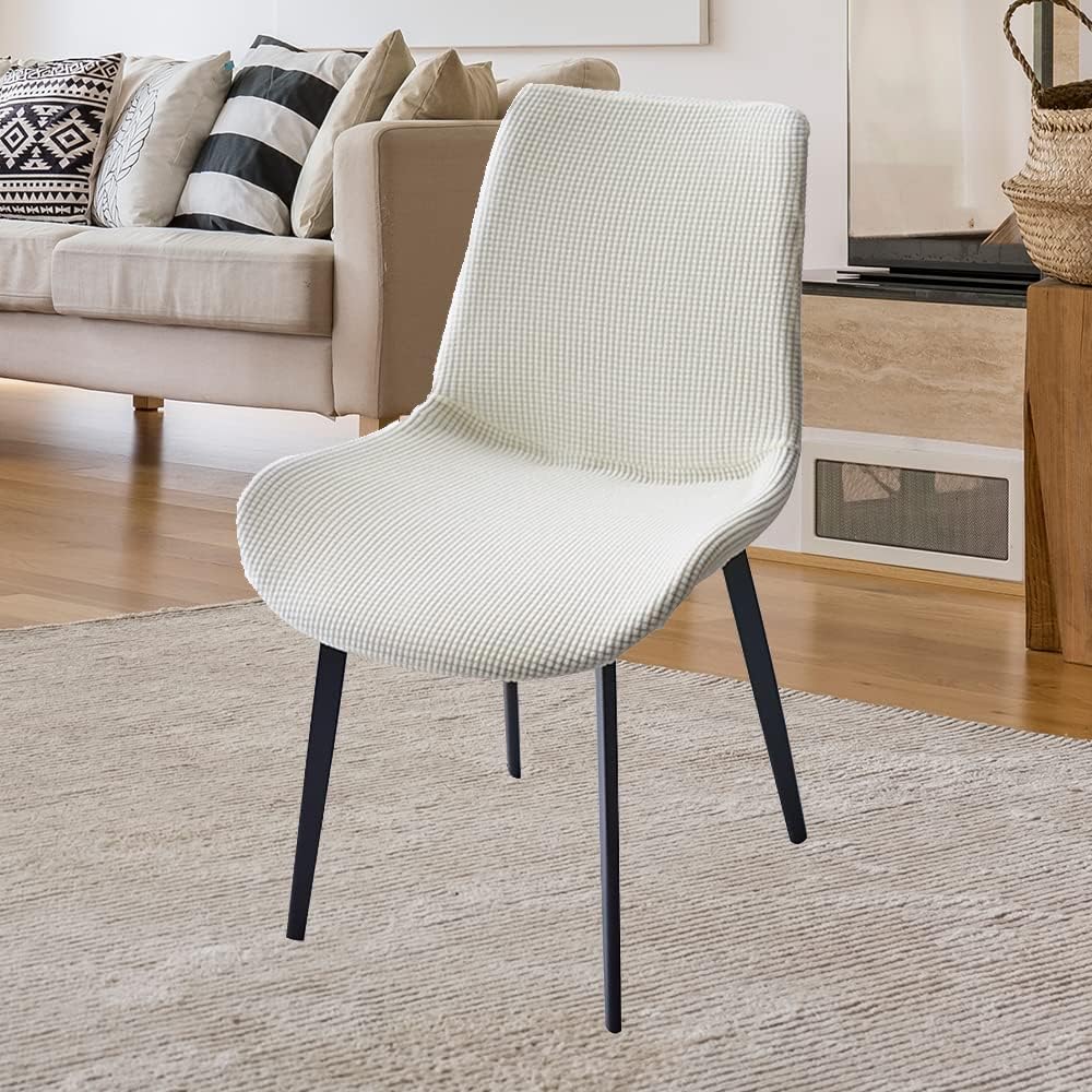 XMNTG Set of 2 Stretch White Dining Chair Cover Curved Back Armless Chair Cover Mid Century Modern Accent Chair Slipcovers Washable Furniture Protector for Living Room Kitchen Office (White, 2PCS)