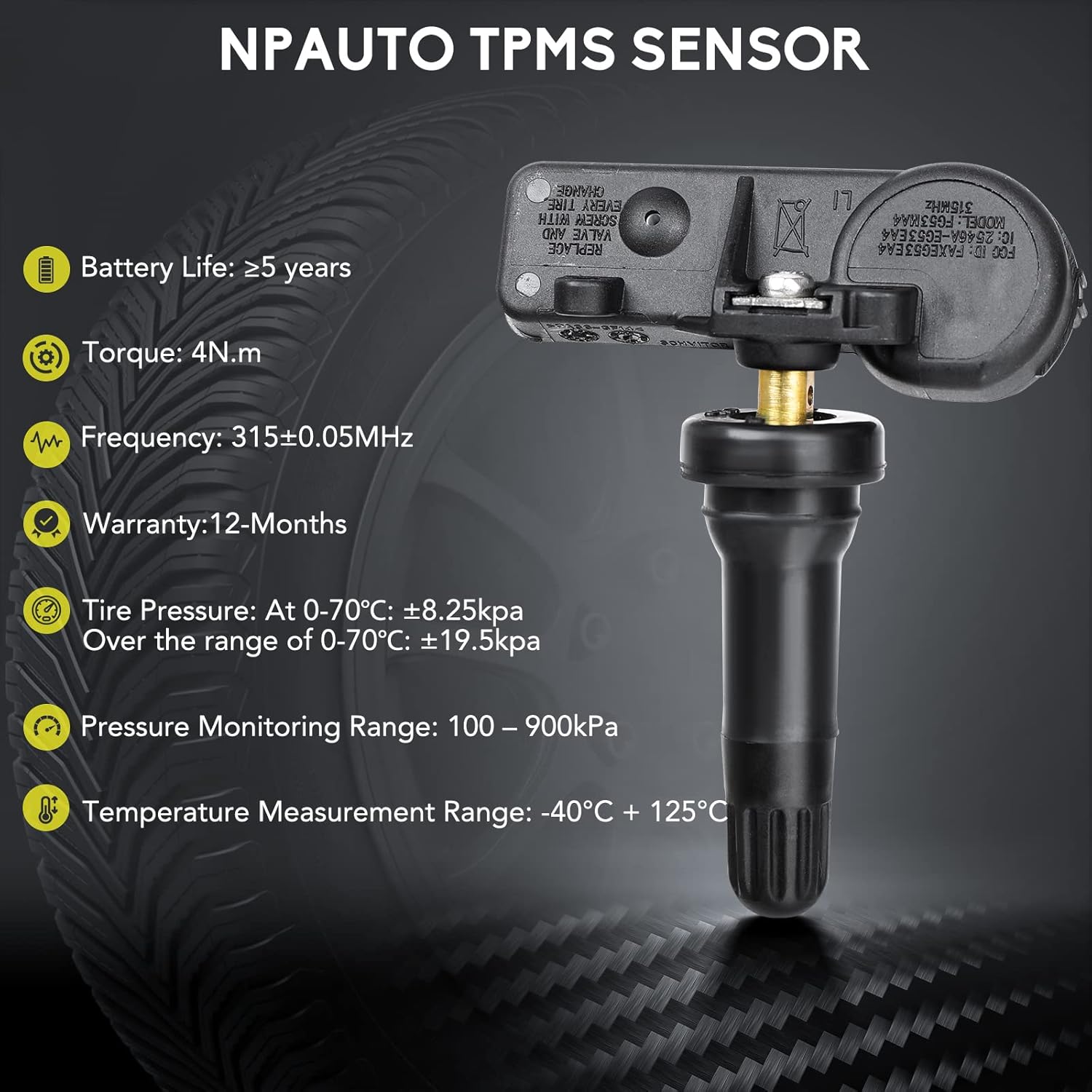 NPAUTO TPMS Tire Pressure Sensor Fits for Ford F150 06-08 Explorer Mustang Ranger Expedition Escape Focus Lincoln Mazda Mercury, 4-Pack Tire Pressure Monitoring System 6F2Z-1A189-A, 7L1Z1A189A, 315MHz