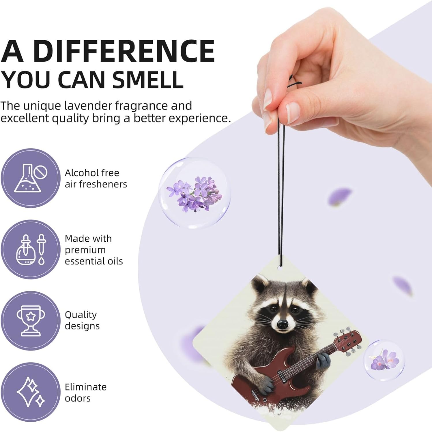 Funny raccoon Car Air Fresheners Cards Set of 4 Pieces, Long-Lasting Auto Aromatherapy Tablets Gifts Car Rearview Mirror Pendant Hanging Scented Cards for Wardrobe Bathroom image 5