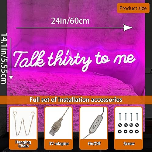 Miniatura 6 de Talk Thirty To Me - Letrero de neón de 24 pulgadas para decoración de pared, letreros de neón de feliz cumpleaños para pared de dormitorio con