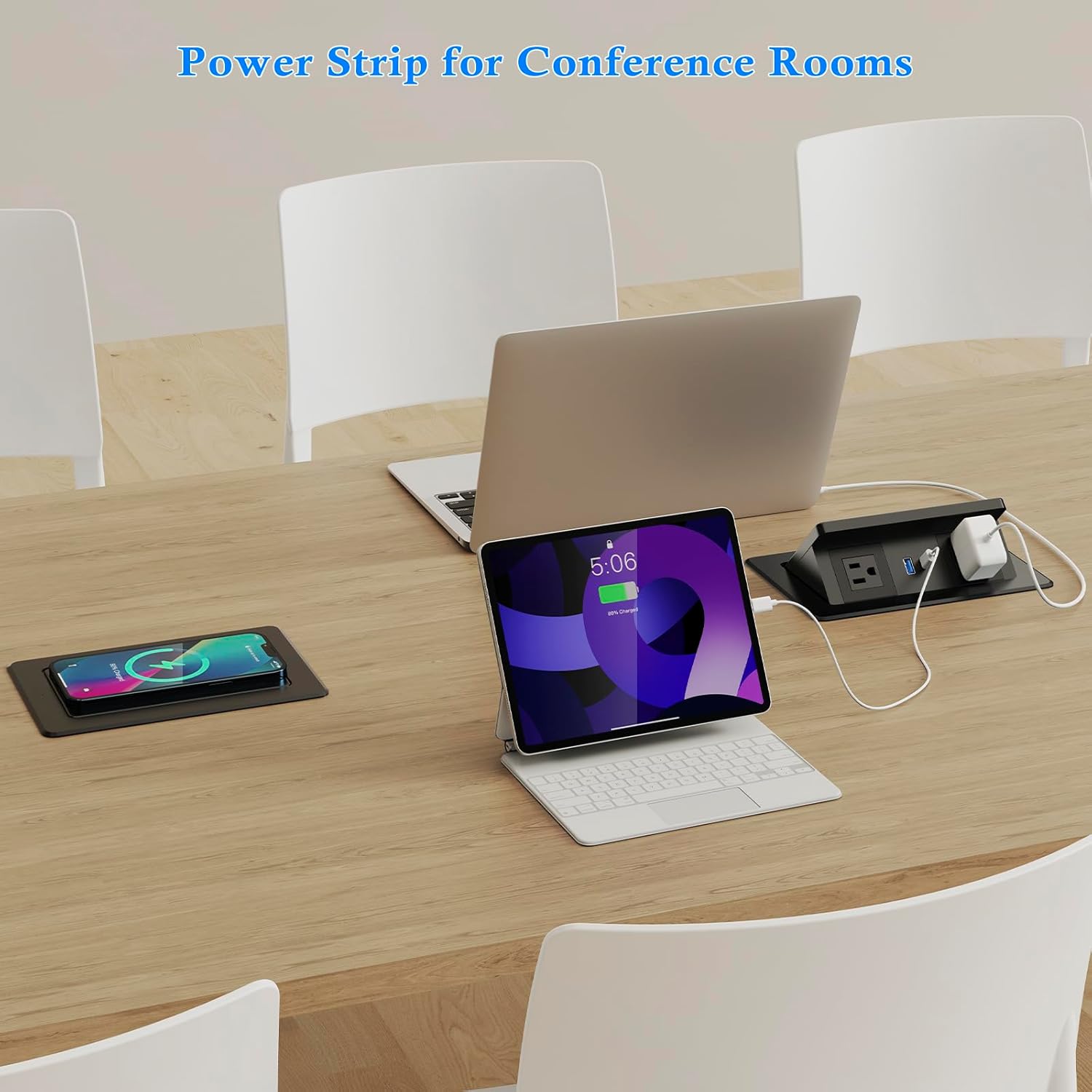 Pop Up Outlet for Countertop with 20W USB C, Pop up Power Outlet with 15W Wireless Charging, 2 AC Outlets and 18W USB A Ports, Recessed Power Strip with 6FT Cords for Office, Conference, Bedroom,Black