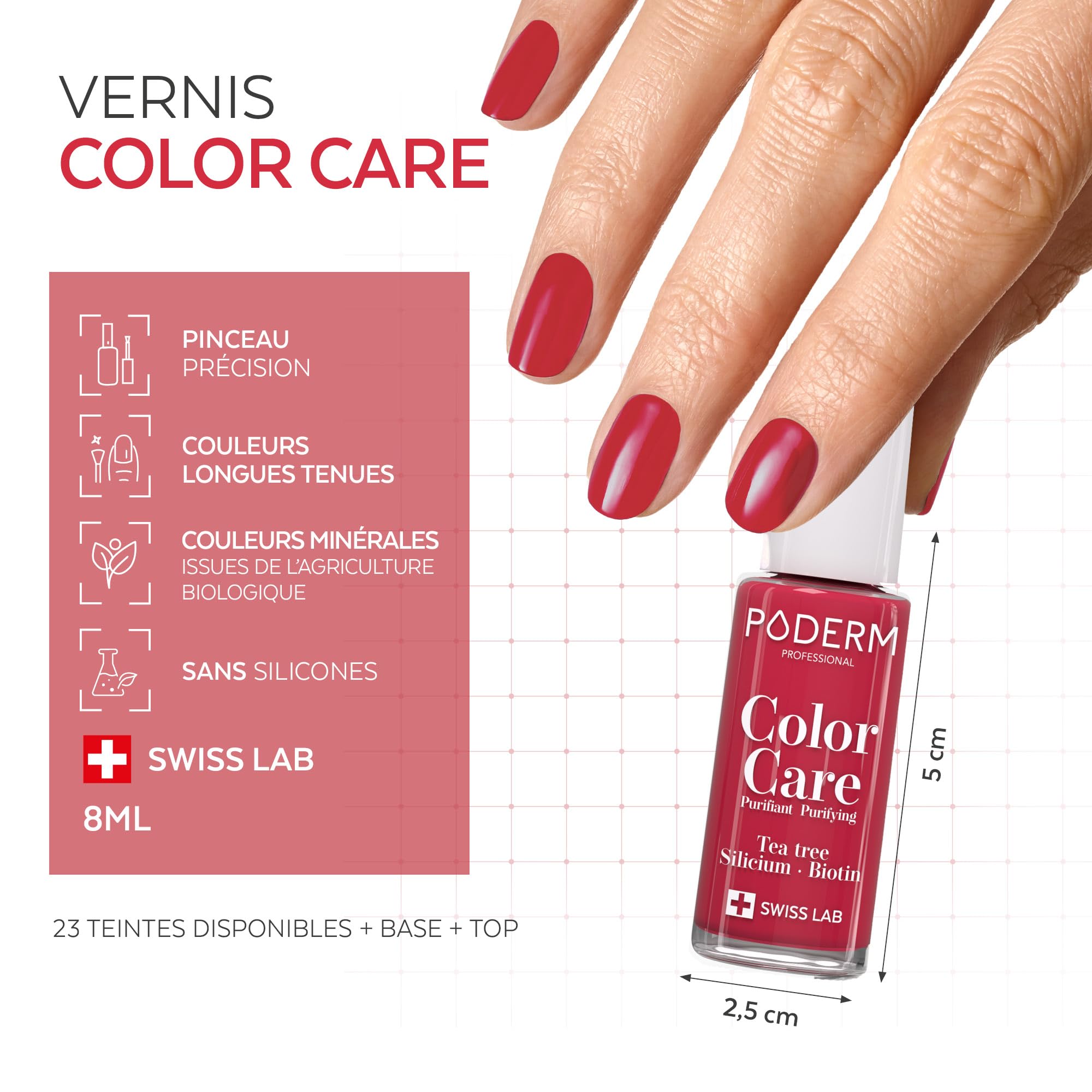 PODERM Mycose Ongles Booster + Vernis à Ongles Rouge Rose | Accélère la guérison des mycoses | Renforce, Répare et camoufle les ongles jaunes et abîmés | Créé par un podologue – Swiss Made