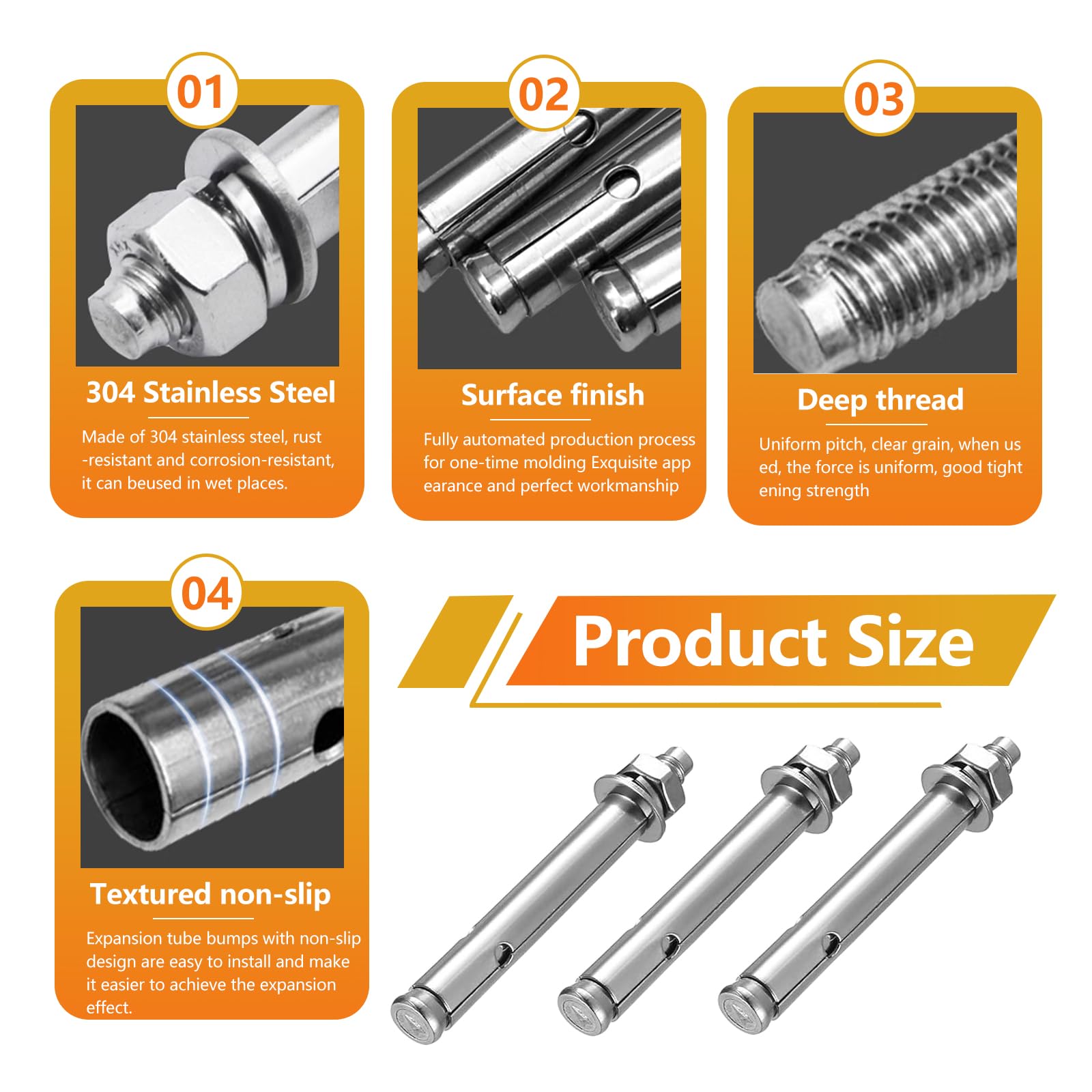 18Pcs Anchor Bolts, Expansion Bolts M8x80mm Concrete Screws Wall Anchors for Brick Concrete Masonry Fixings - Image 3
