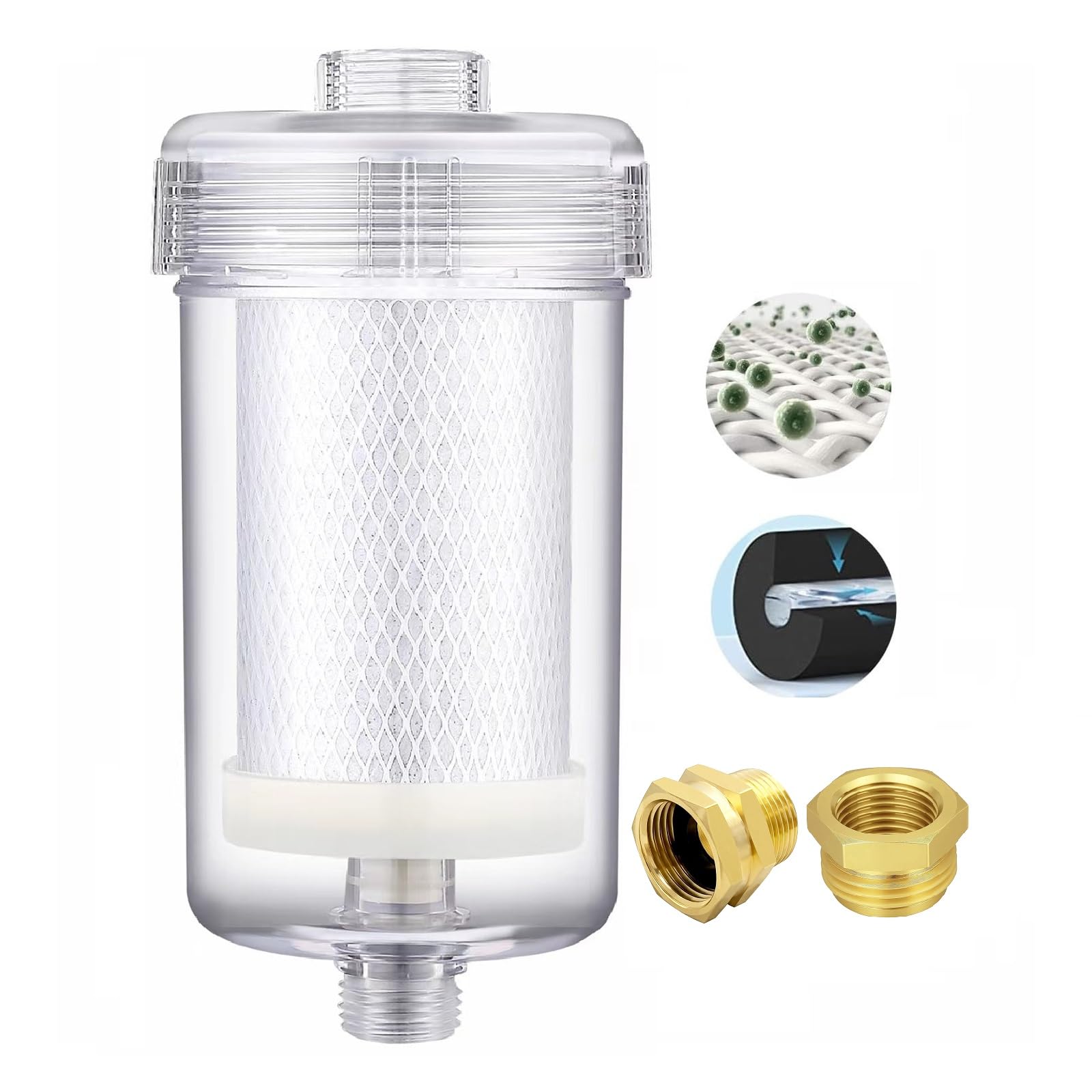 Filtro de agua de 1 micra en línea para lavadora, eliminación de cloro > 99% cuidado de la piel y el cabello, filtro de agua de carbono para lavadora para reducir el olor, filtro de