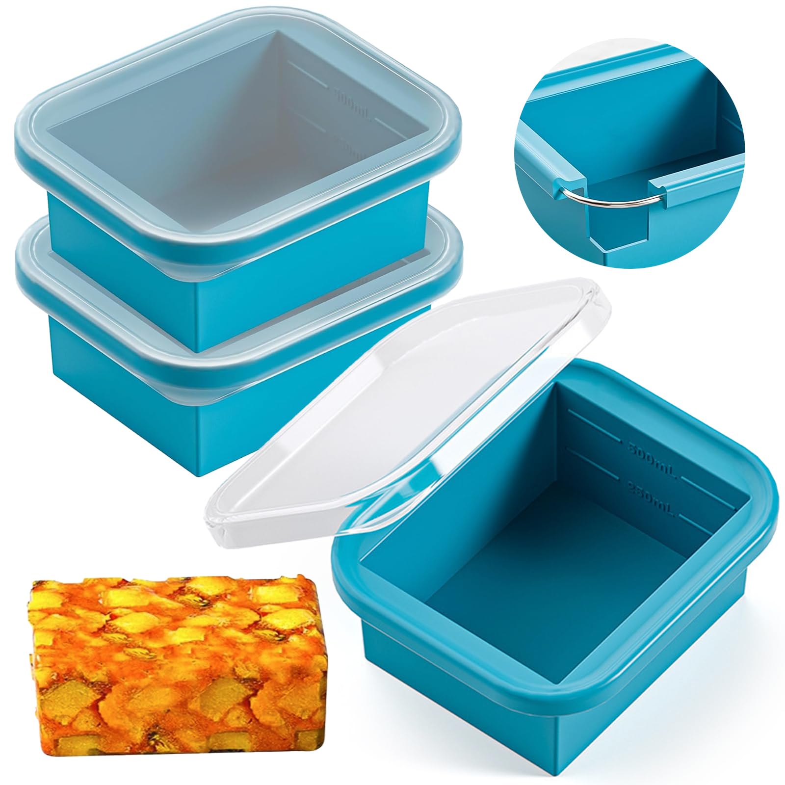 3 Pack Extra Large Soup Containers for Freezing, Soup Freezing Container, Silicone Food Freezer Trays, Large Ice Cube Tray for Storage Sauce Meal Prep Leftovers, (1/2 cup, 1 cup, 250ml, 500ml)