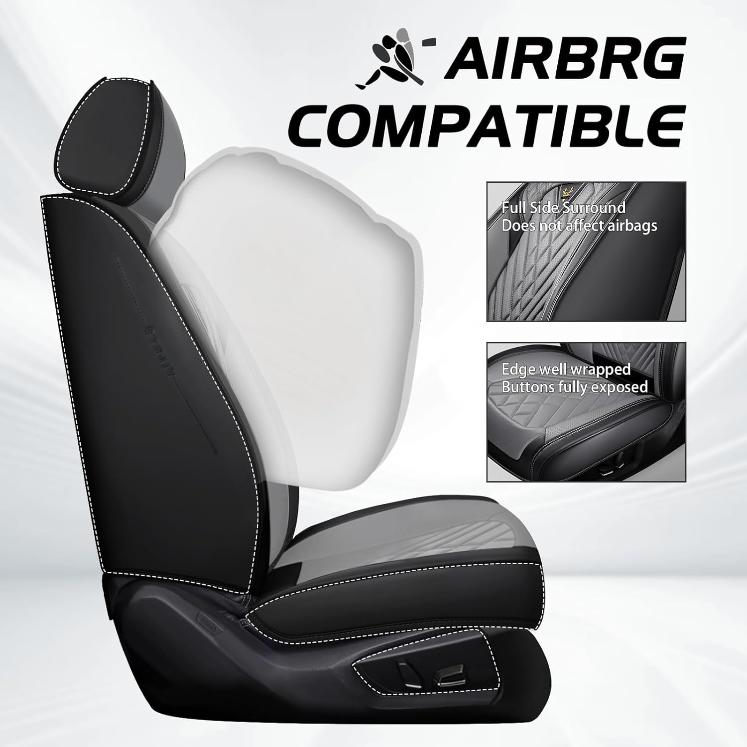 Car seat Covers Fit 95% of Subaru Models 2000-2024,Premium Nappa Leather Waterproof Anti-Slip Sports Seat Covers,Airbag Compatible Easy to Install Seat Protector Front Pair(Black&Gray)