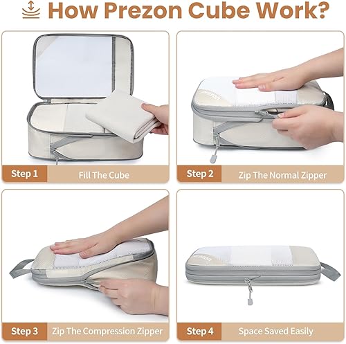 Vista 6 de Juego de 8 juegos6 juegos4 cubos de compresión para viajes, artículos esenciales ligeros de viaje para vacaciones, accesorios de viaje para maleta