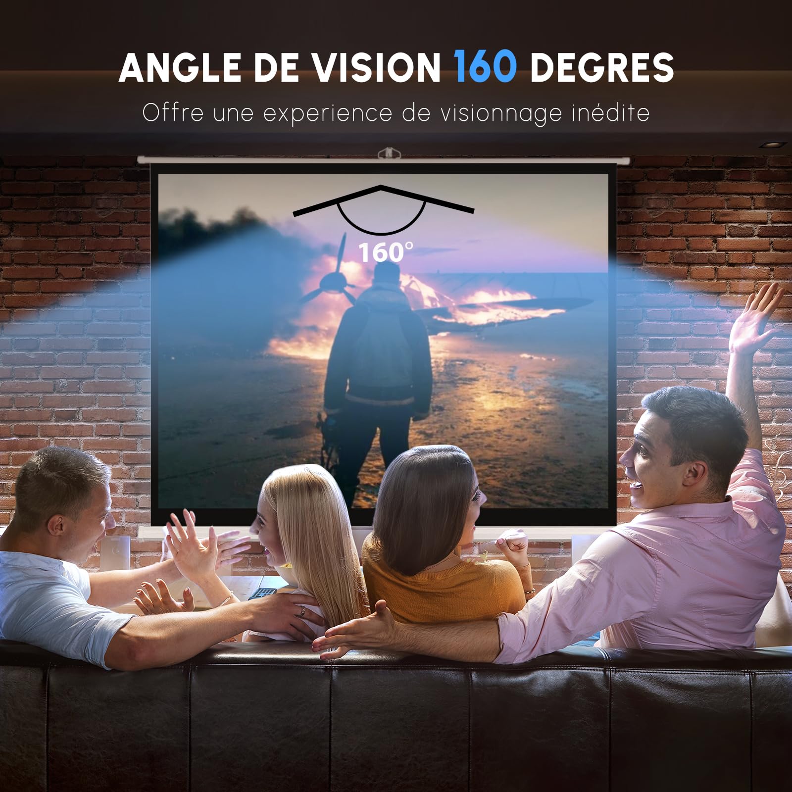 Fabulcozy Écran de Projection avec Support trépied réglable en Hauteur écran vidéo projecteur 84 Pouces Format 4:3 171L x 131H cm pour Home Cinéma et Entreprise,Blanc