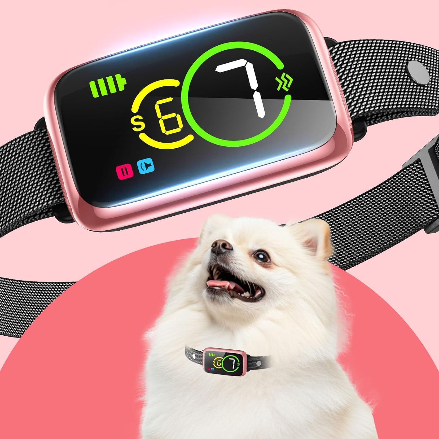 1S Stop Barking Smart Dog Bark Collar, Humane Anti Barking Device with Beep & Vibration, 7 Adjustable Sensitivity, Ultra-Light Bark Collar for Small Medium Large Dogs IP67 Waterproof Indoor Outdoor