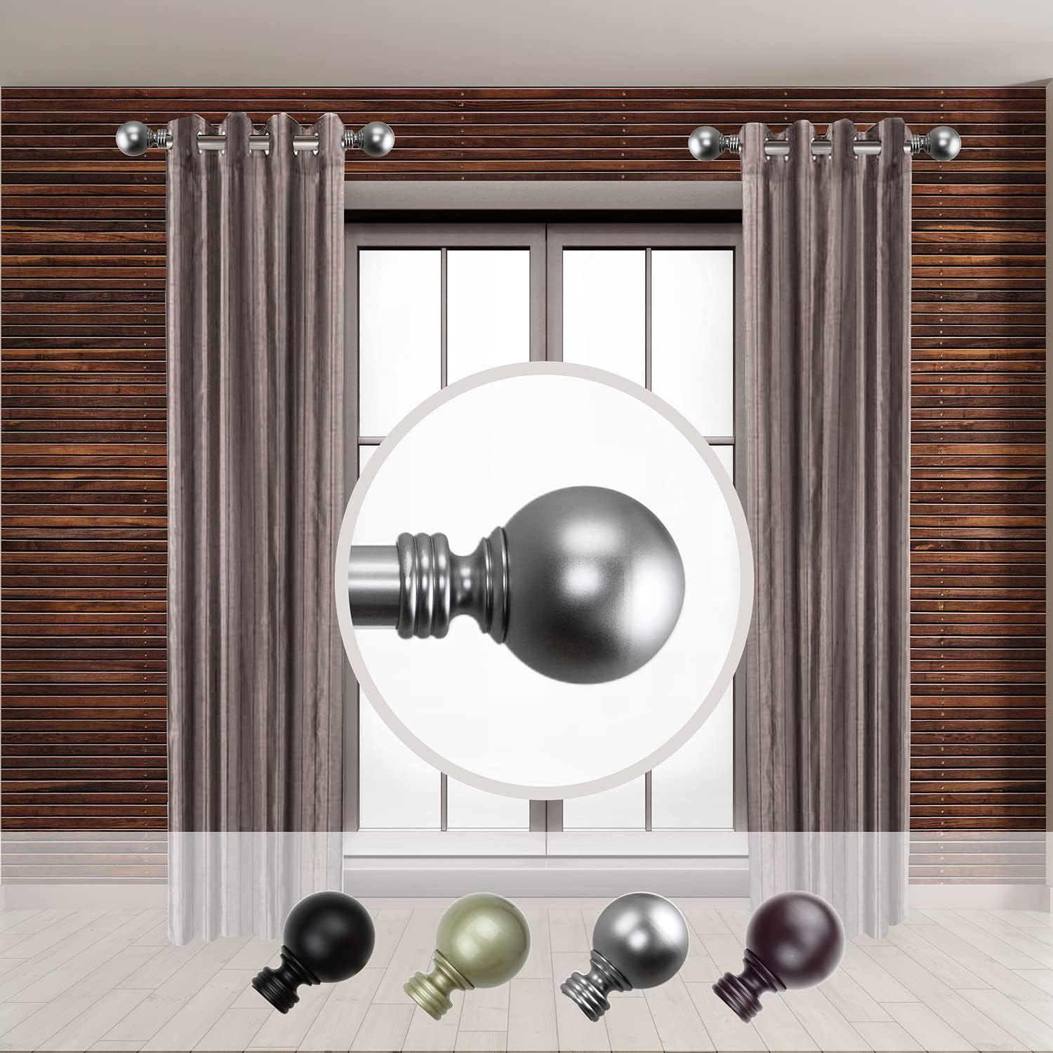 Rod Desyne Home Decorative Globe 1" Diameter Side Window Curtain Rod 12-20" Long (Set of 2) - Satin Nickel