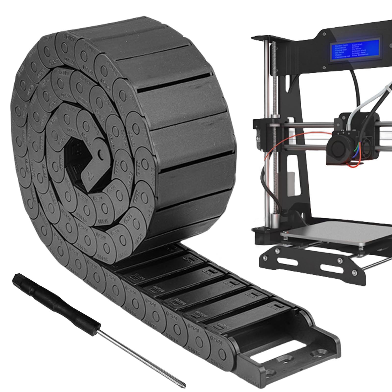 SPORWAY Cadena de arrastre de cable de 15 mm x 50 mm: cadena energética con destornillador, guía de cable para impresora 3D, máquinas herramientas CNC, brazo robótico