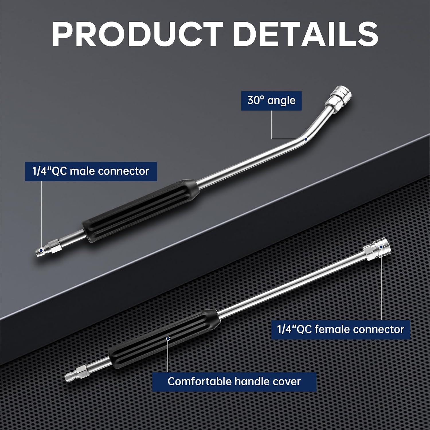 Pressure Washer Extension Wand, Short Pressure Washer Wand Replacement, Power Washer Wand Extension for Car Wash, Curved Angled and Straight Wand Replacement, 1/4" Quick Connect, 2 Pack