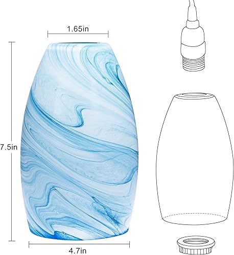 Miniatura 2 de Tonos de cristal de mármol azul modernos candelabros de cristal sombra Mini Art Glass colgante pantalla de lámpara de vidrio ovalada 1 paquete