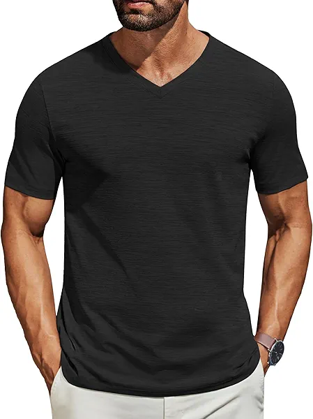 COOFANDY Men's T Shirts Short Sleeve Classic V Neck T-Shirt Casual Summer Basic Tee Shirt Black